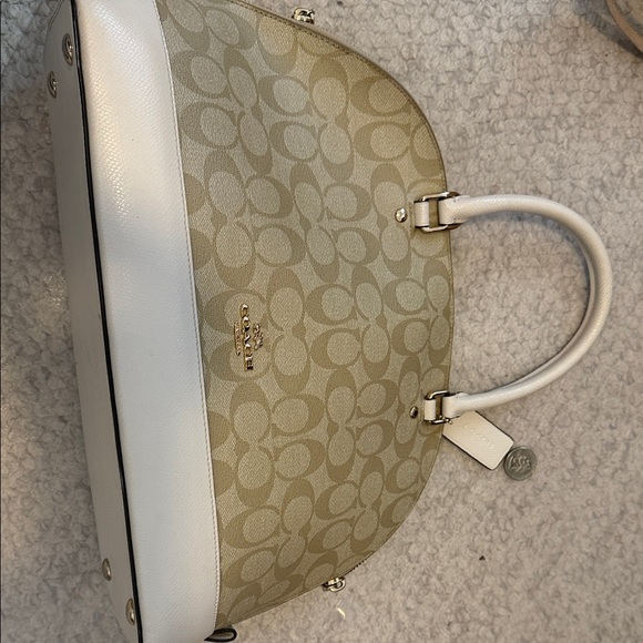 Coach Handbags - Coach Tan and White Signature Satchel